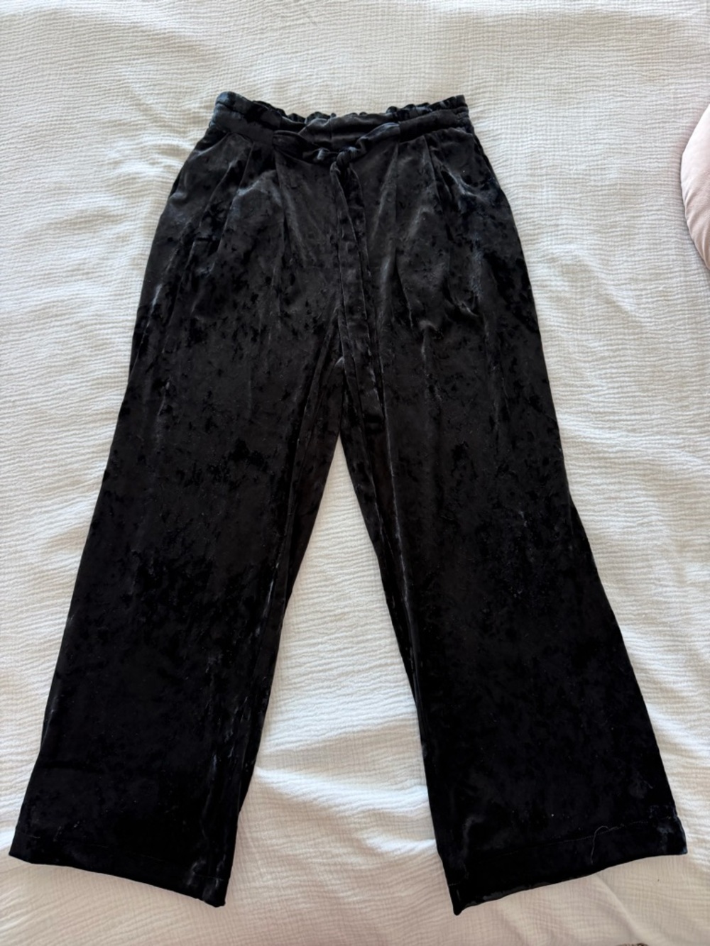 IC COLLECTION Black Velvet Elastic Waist Pants